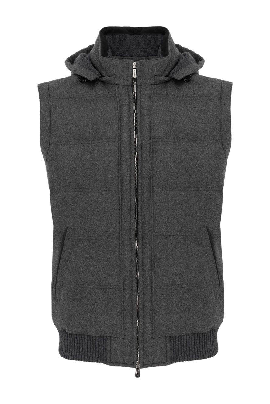 Enrico Mandelli Сірий чоловічий жилет теплий з вовни та кашеміру - капюшон. 95% вовна, 5% кашемір. блискавка, куліска. дві бічні кишені. Країна виробник: Італія. Догляд: спеціалізоване чищення - фото 1