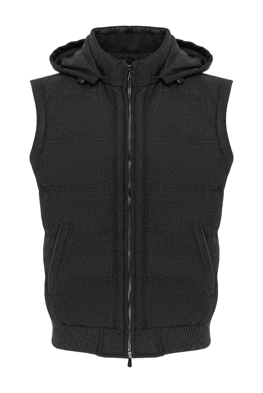 Enrico Mandelli Чоловічий сірий жилет з капюшоном з вовни та кашеміру - капюшон. 95% вовна, 5% кашемір. блискавка, куліска. дві бічні кишені. Країна виробник: Італія. Догляд: спеціалізоване чищення - фото 1