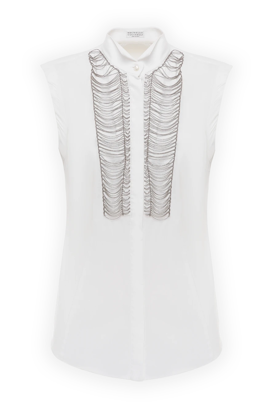 Brunello Cucinelli Women's sleeveless blouse with monil chain made of cotton - openwork weaving. 100% cotton. Closure: buttons. Country of manufacture: Italy. Care: specialized cleaning - photo 1