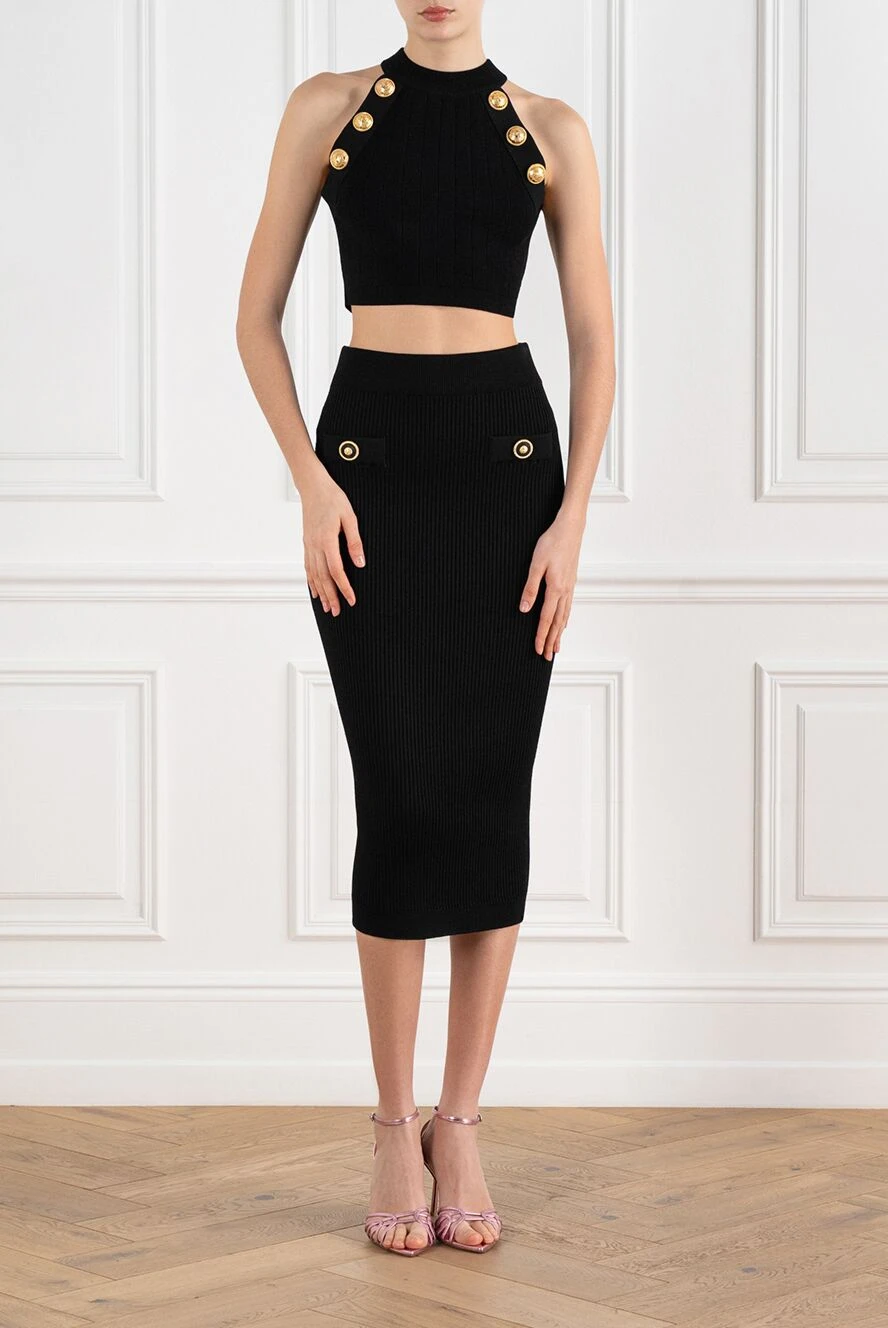 Balmain черный топ с золотыми пуговицами женский 186460 — Женские