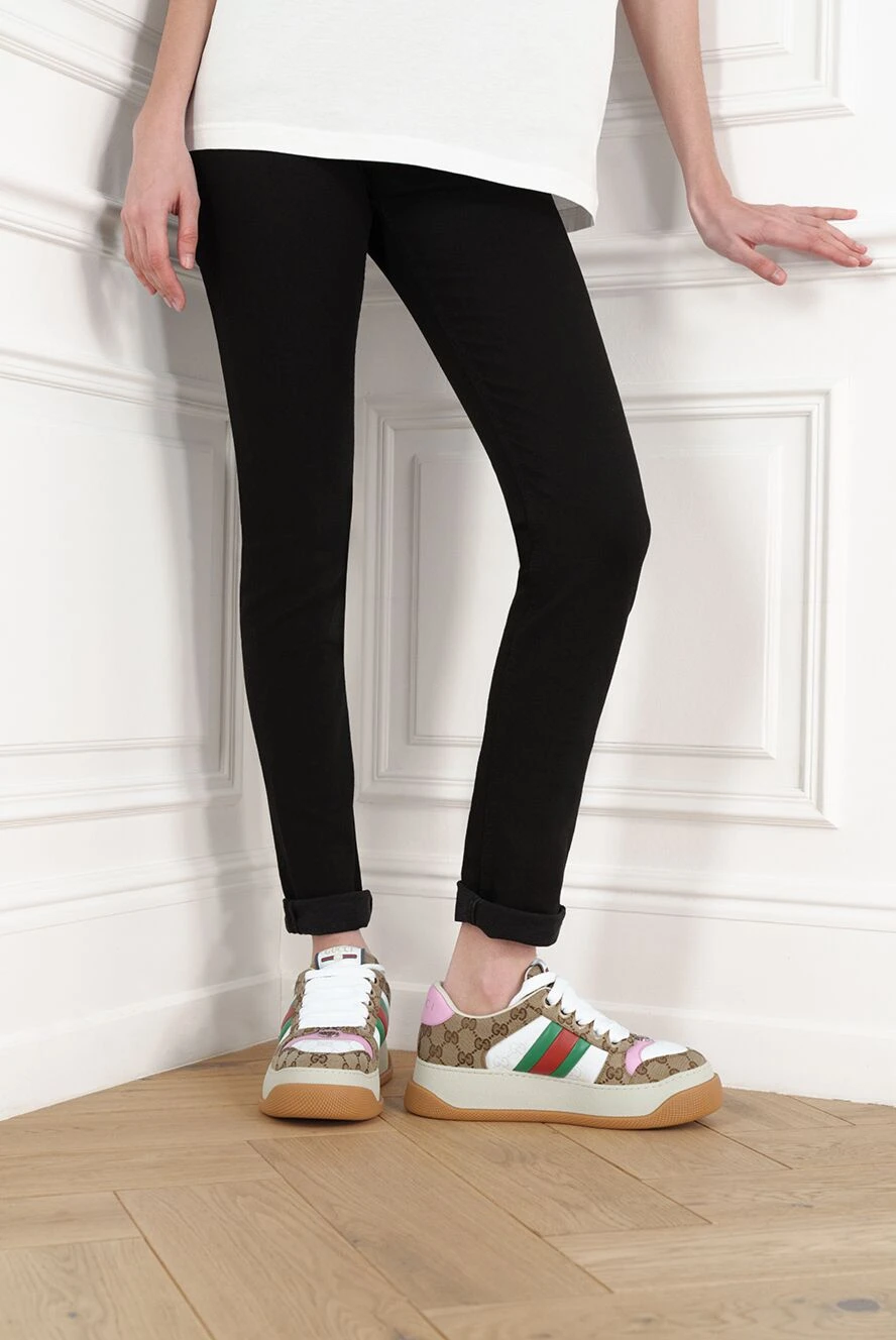 Gucci кроссовки screener с web полосками на высокой подошве 186741