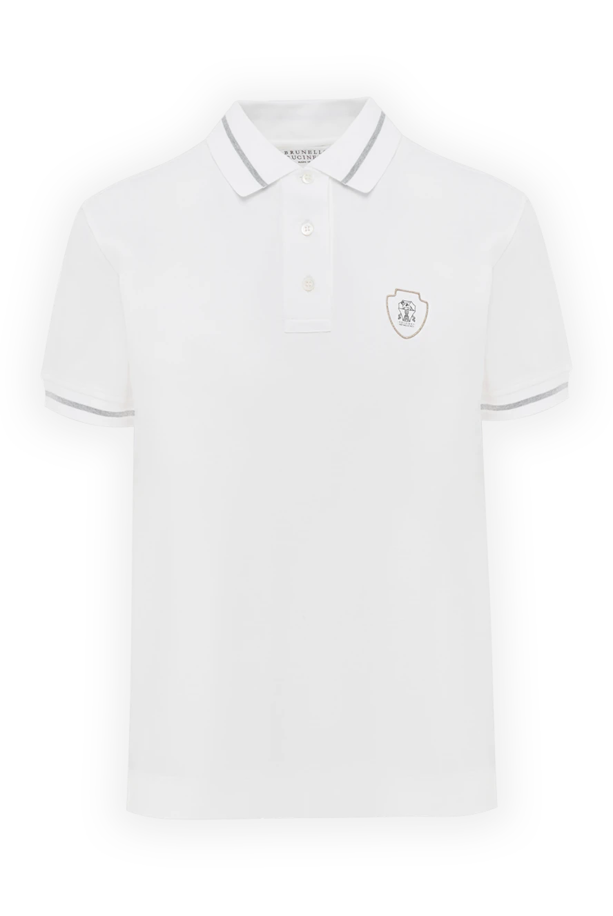 Brunello Cucinelli Cotton polo with embroidered coat of arms with emblem women's white - embroidered coat of arms with emblem and contrasting stripes on the turn-down collar and cuffs. 100% cotton. Closure: buttons. Country of manufacture: Italy. Care: specialized cleaning - photo 1