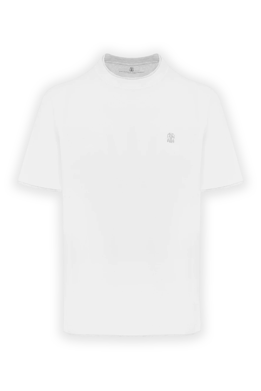 Brunello Cucinelli White men's T-shirt with piping and cotton logo - contrast edging. 100% cotton. Country of manufacture: Italy. Care: specialized cleaning - photo 1