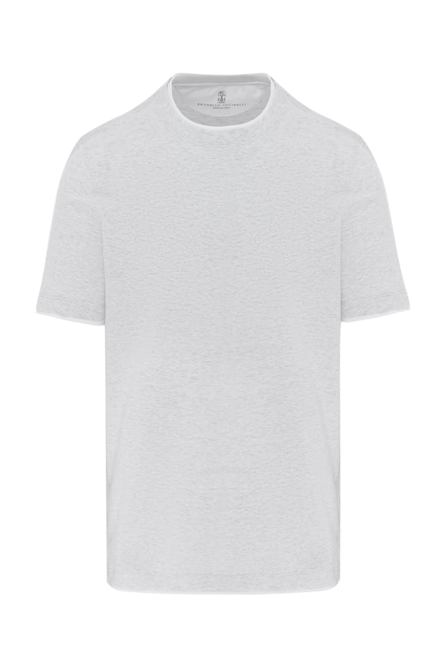 Brunello Cucinelli Men's gray cotton T-shirt with edging - edging on sleeves and collar. 100% cotton. Country of manufacture: Italy. Care: specialized cleaning - photo 1