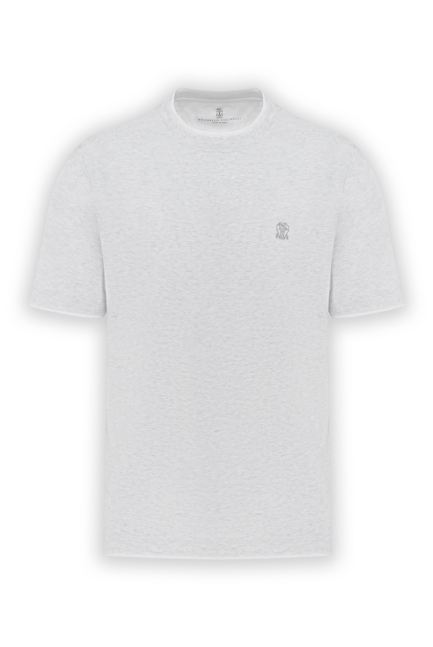 Brunello Cucinelli Gray men's T-shirt with edging and cotton logo - contrast edging, brand logo. 100% cotton. Country of manufacture: Italy. Care: specialized cleaning - photo 1