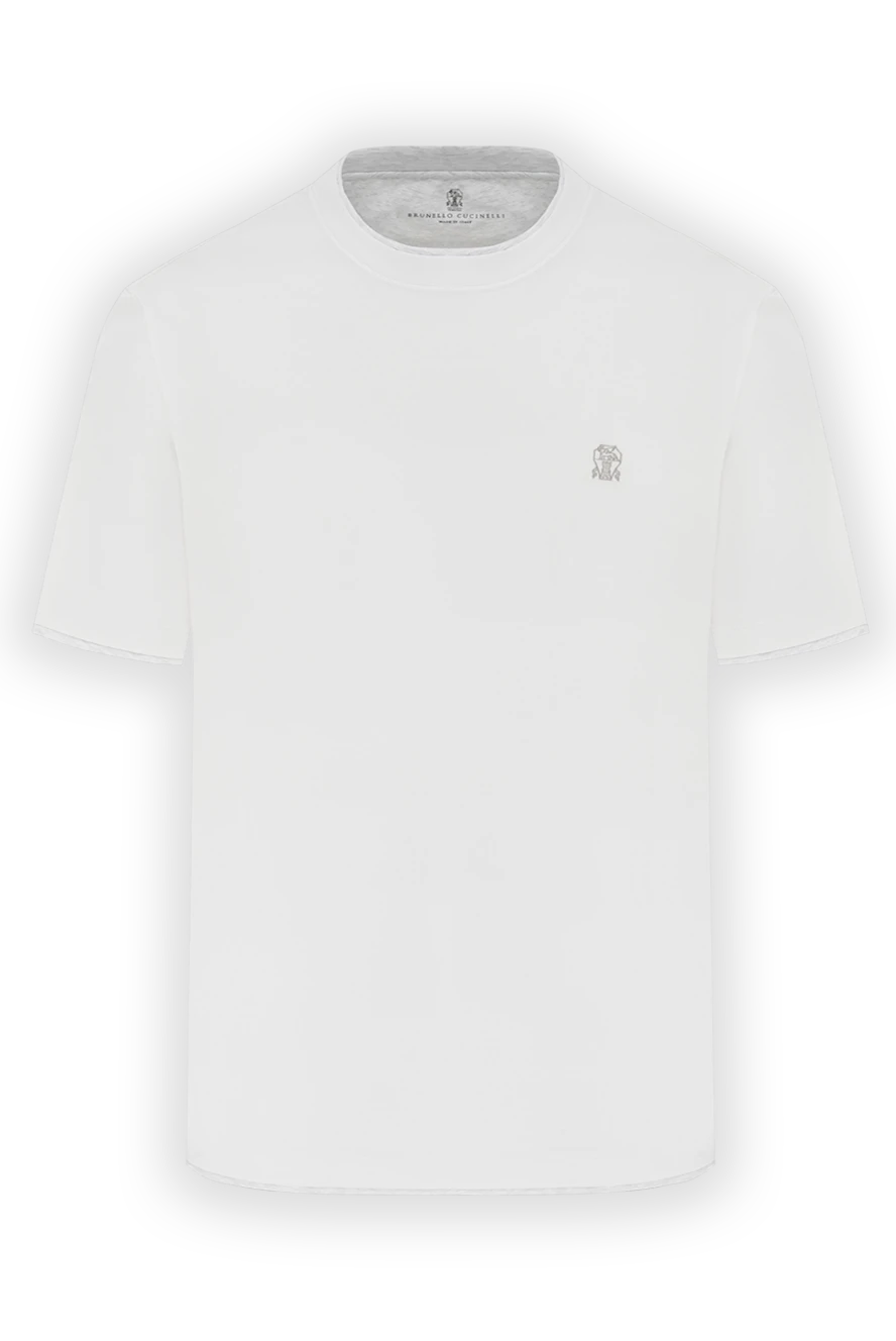 Brunello Cucinelli White men's T-shirt with layered details - edging on sleeves and collar, brand logo. 100% cotton. Country of manufacture: Italy. Care: specialized cleaning - photo 1
