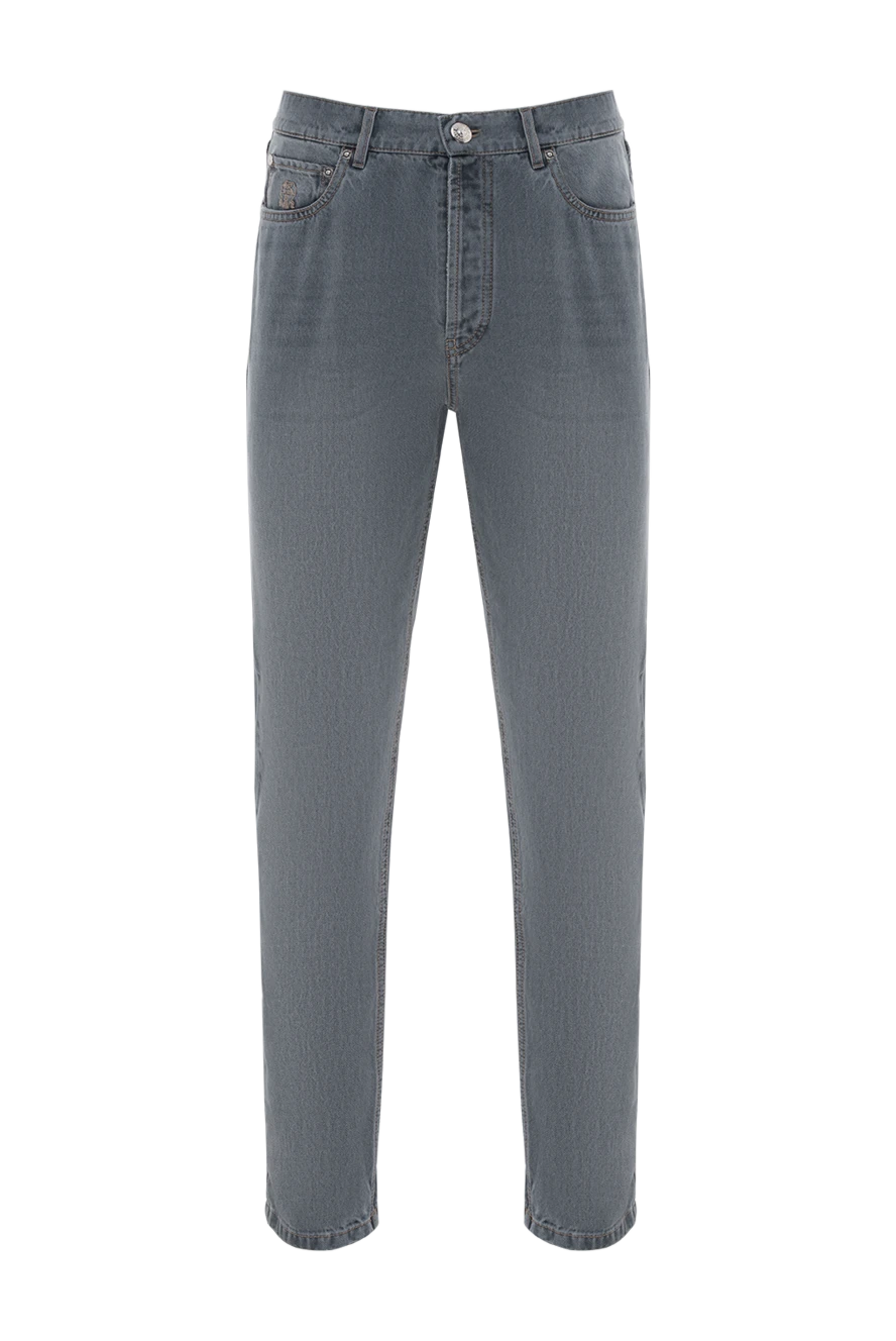 Brunello Cucinelli Gray cotton jeans for men with logo - brand logo. 100% cotton. Closure: button, zipper. two side pockets, two back pockets. Country of manufacture: Italy. Care: specialized cleaning - photo 1