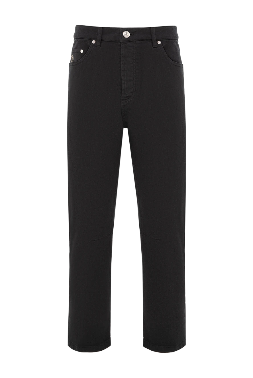 Brunello Cucinelli Black cotton jeans with elastane and leather patch - 99% cotton, 1% elastane. Color: black. zipper, button. 5. Country of manufacture: Italy. Care: specialized cleaning - photo 1