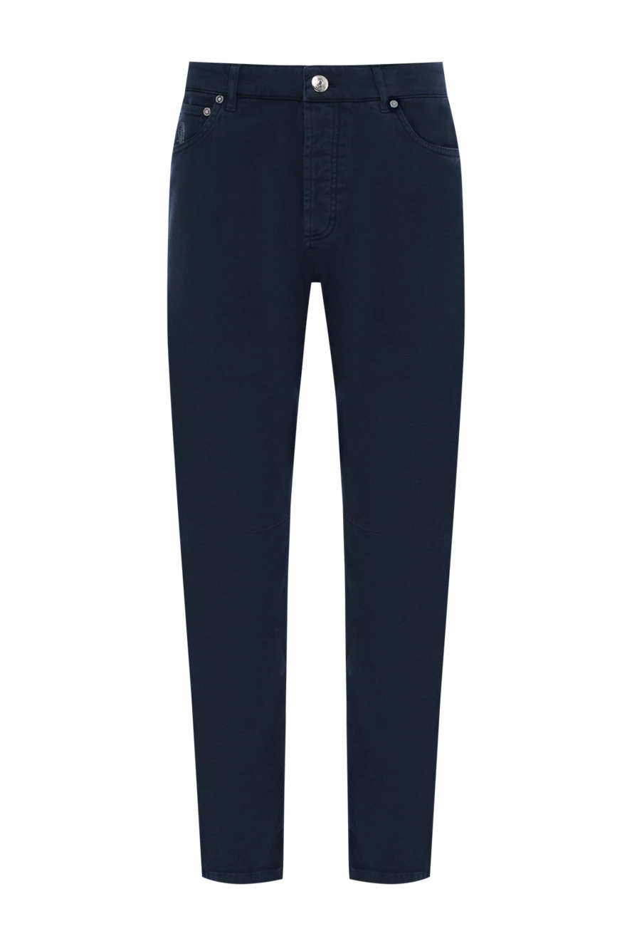 Brunello Cucinelli Мужские темно-синие джинсы из хлопка - логотип бренда. 99% хлопок, 1% эластан. пуговица, молния. два боковых кармана, два задних кармана. Страна производитель: Италия. Уход: специализированная чистка - фото 1