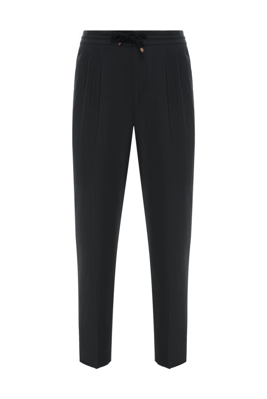 Brunello Cucinelli Men's black trousers with pintucks made of linen and cotton - 56% linen, 44% cotton. Closure: drawstring. two front pockets, one back. Country of manufacture: Italy. Care: specialized cleaning - photo 1