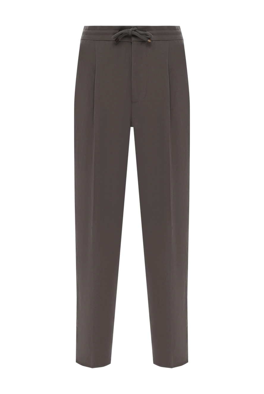 Brunello Cucinelli Men's brown trousers with pintucks made of linen and cotton - 56% linen, 44% cotton. Closure: drawstring. two front pockets, one back. Country of manufacture: Italy. Care: specialized cleaning - photo 1