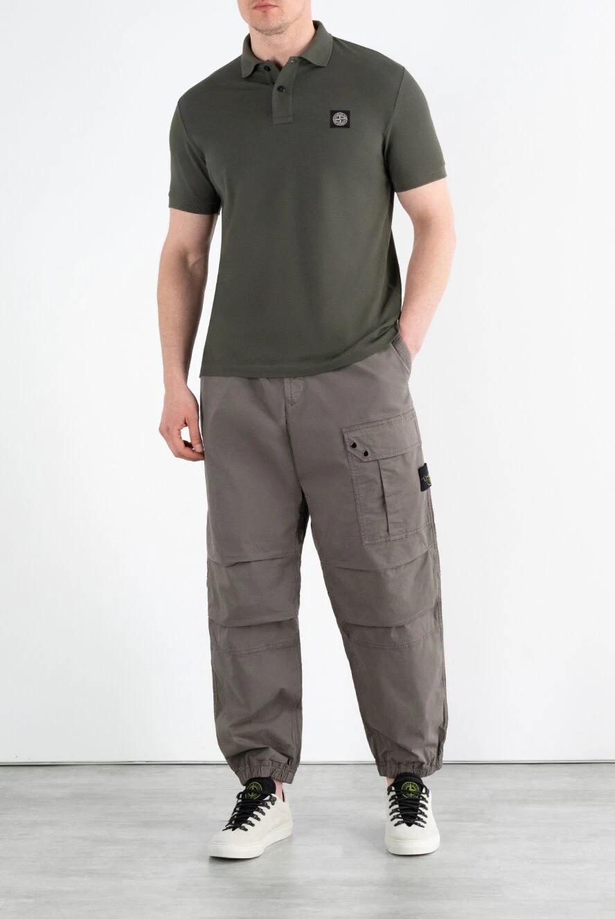 Stone Island green slim fit polo shirt with compass patch 186851