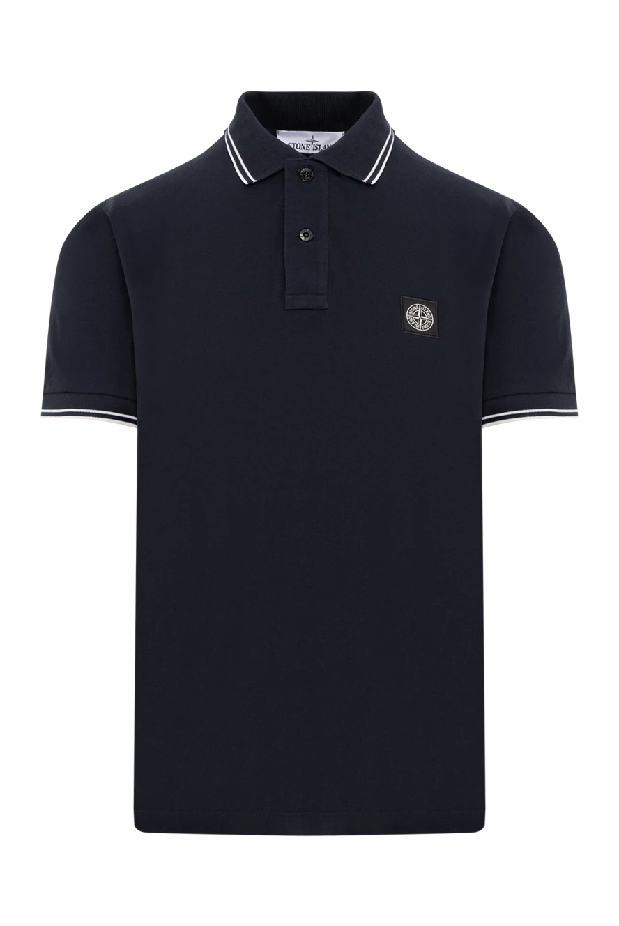 Stone Island Темно-синє поло з бавовни з логотипом на грудях (уцінка) - окантовка коміра, логотип. 100% бавовна. гудзики. Країна виробник: Італія. Догляд: спеціалізоване чищення - фото 1