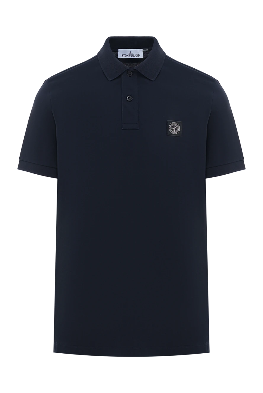 Stone Island Men's ink knit polo shirt with logo patch (markdown) - Decoration: brand logo. 95% cotton, 5% elastane. buttons. Country of manufacture: Italy. Care: specialized cleaning - photo 1