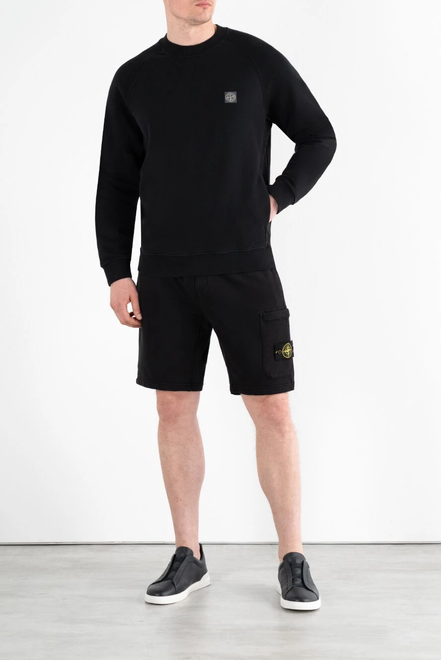 Stone Island men's black shorts with a pocket on the leg and a