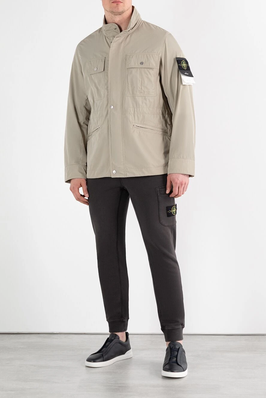 Stone Island куртка бежевая с капюшоном и ассиметричными карманами