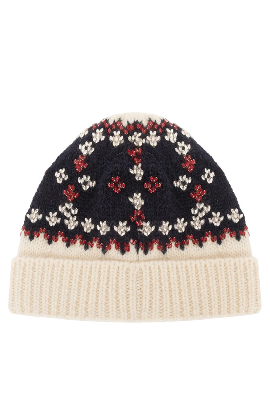 Celine fair isle embroidered wool beanie white 187135 — Women a