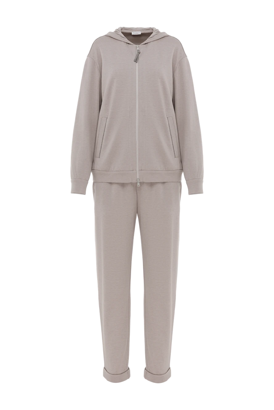 Brunello Cucinelli Спортивный костюм  из хлопка и шелка с капюшоном серый - цепочка Мониль. 67% хлопок, 31% шелк, 2% полиамид. молния. два боковых кармана. Страна производитель: Италия. Уход: специализированная чистка - фото 1