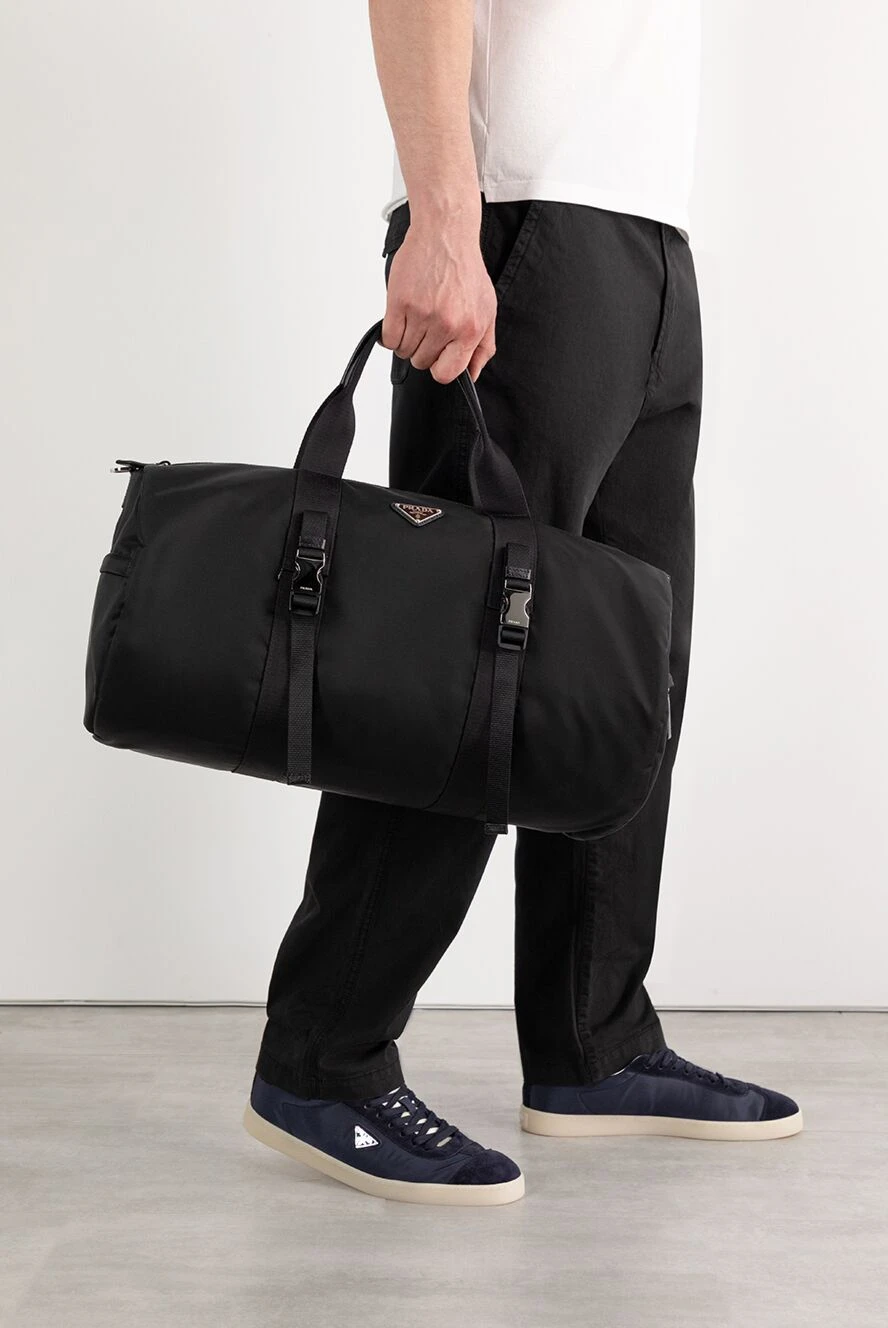 Prada sports bag in re-nylon and saffiano leather, black 187459