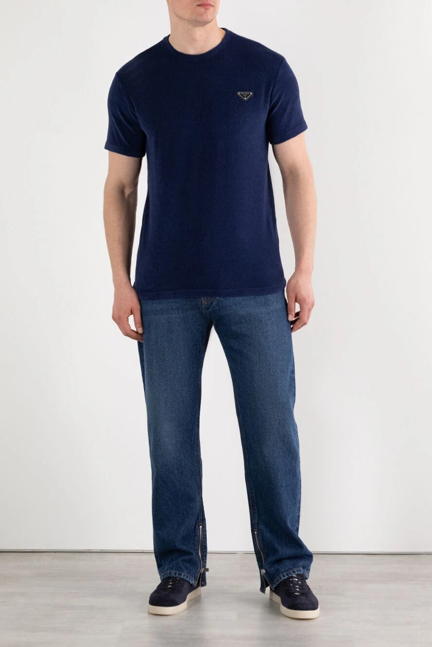 二点ご購入 Prada terry blue t-shirt with triangular logo 187736 — Men t