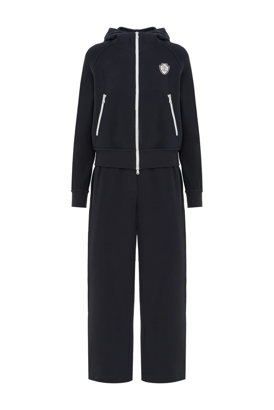 Brunello Cucinelli Blue hi-tech cotton pique tracksuit with hood and logo - brand logo. hood. 93% cotton, 7% polyamide. Closure: zipper. two side pockets. Country of manufacture: Italy. Care: specialized cleaning - photo 1