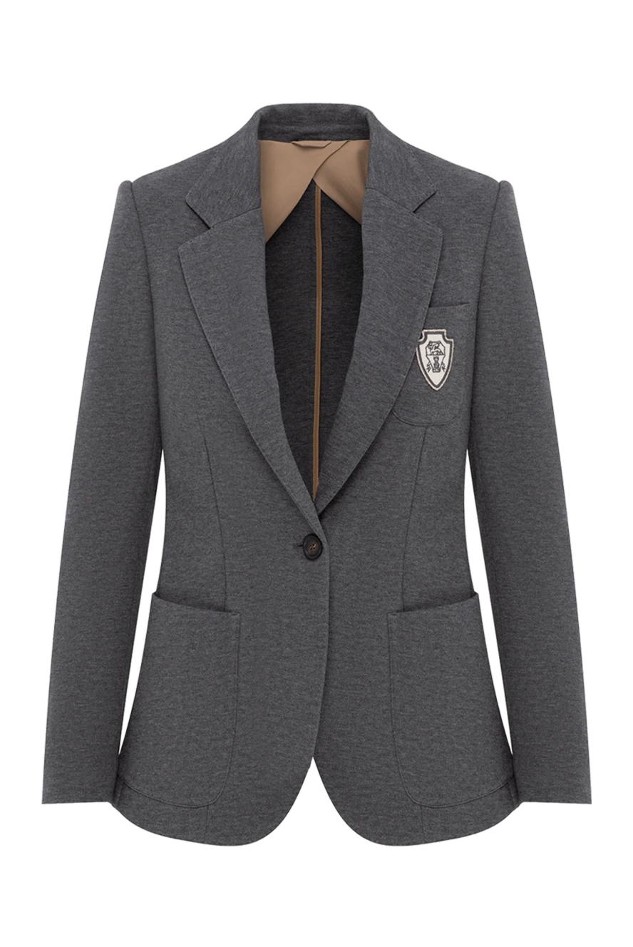 Brunello Cucinelli Single-breasted cotton jacket gray with brand emblem - brand logo. 93% cotton, 7% polyamide. button, zipper. 5 classic pockets. Country of manufacture: Italy. Care: specialized cleaning - photo 1