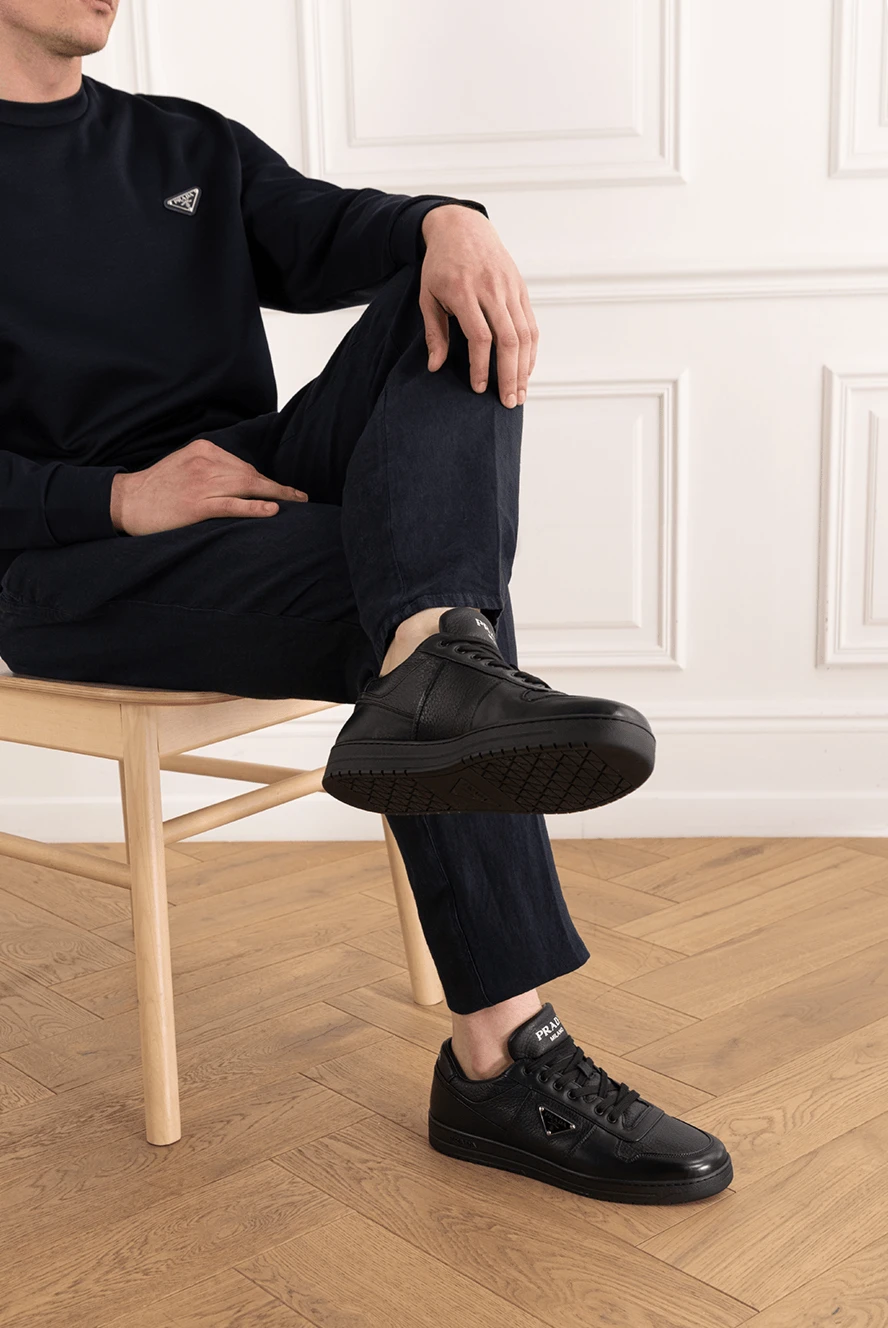 Prada кросівки з логотипом чоловічі з натуральної шкіри чорні