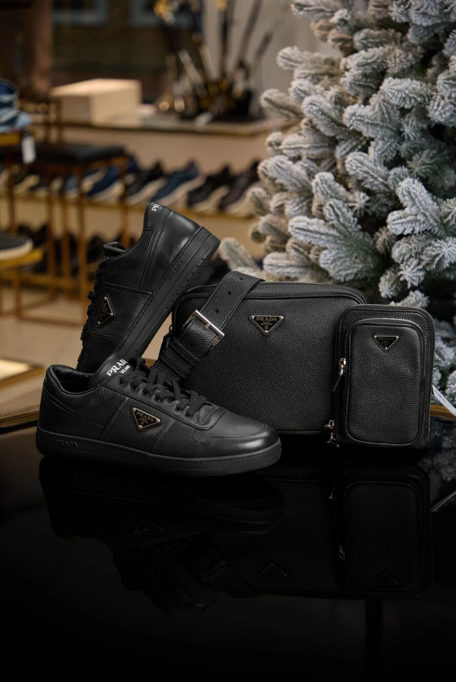 靴 PRADA38.5 Prada кросівки з логотипом чоловічі з натуральної шкіри чорні