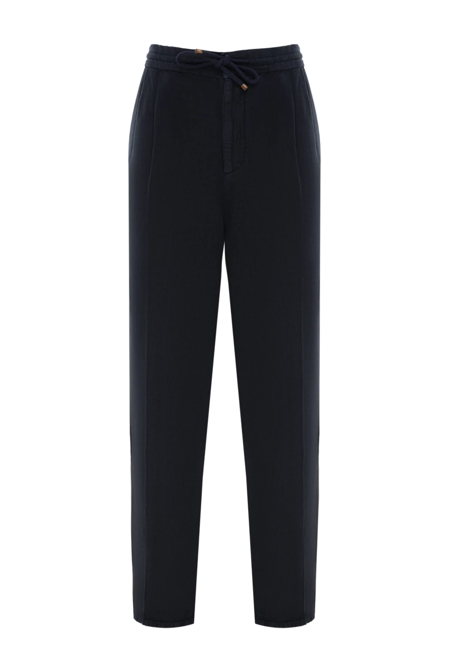 Brunello Cucinelli Blue relaxed fit trousers in linen gabardine - tucks. 100% linen. Closure: drawstring. Country of manufacture: Italy. Care: specialized cleaning - photo 1