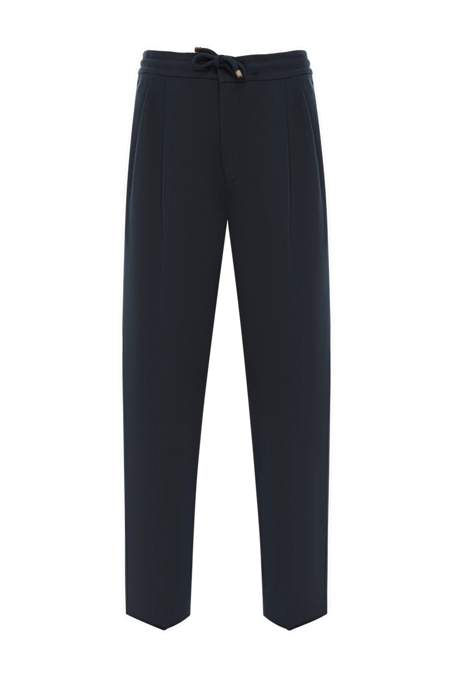 Brunello Cucinelli Blue loose tapered twill trousers with double pleats - tucks. 56% linen, 44% cotton. two side pockets, two back pockets. Fastener: drawstring. Country of manufacture: Italy. Care: specialized cleaning - photo 1