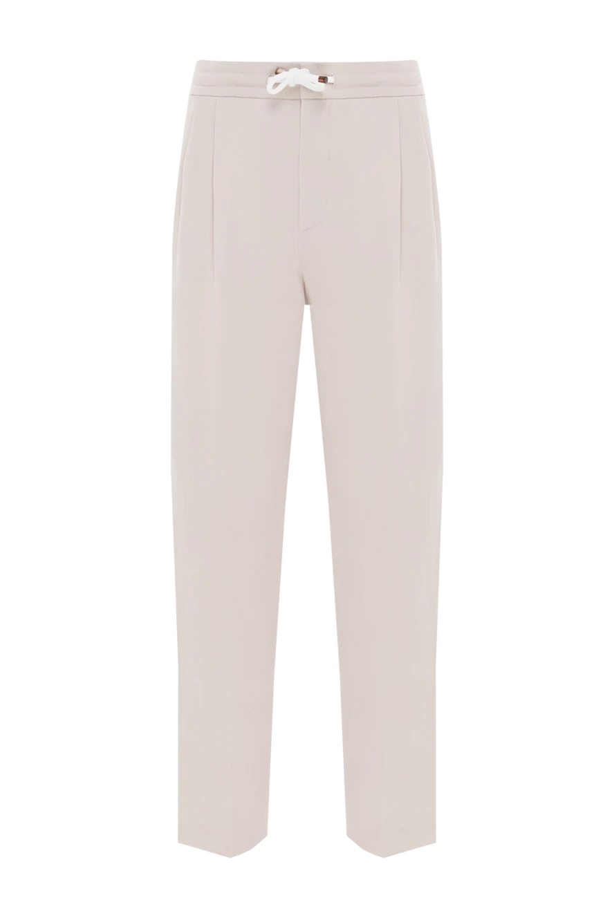 Brunello Cucinelli Beige loose tapered twill trousers with double pleats - tucks. 56% linen, 44% cotton. two side pockets, two back pockets. Fastener: drawstring. Country of manufacture: Italy. Care: specialized cleaning - photo 1