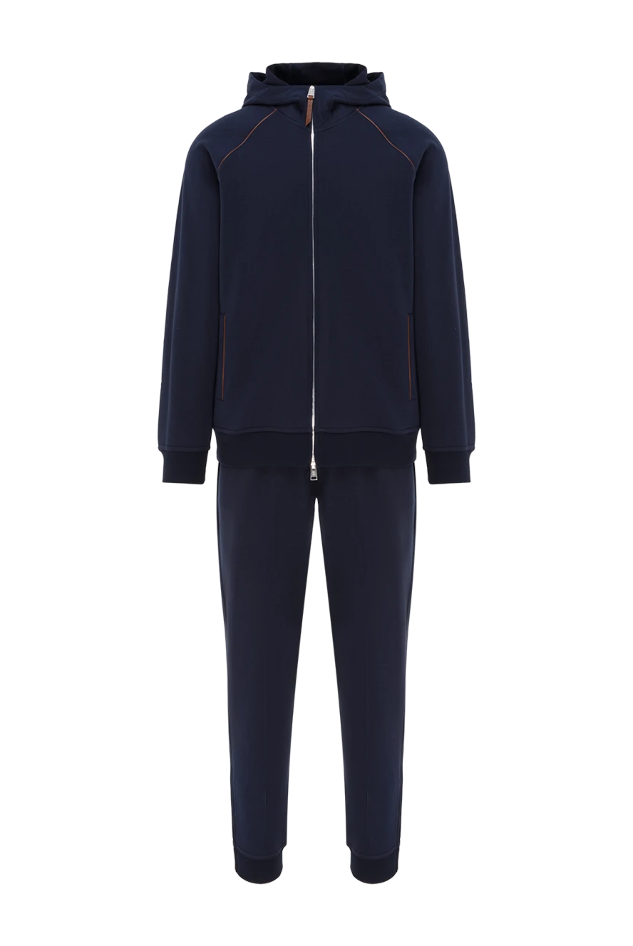Brunello Cucinelli Cotton tracksuit, dark blue with hood - hood. 48% cotton, 44% silk, 8% polyamide. Closure: zipper. Country of manufacture: Italy. Care: specialized cleaning - photo 1