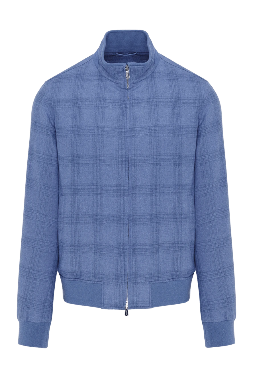 Enrico Mandelli Blue Checked Bomber Jacket Made of Silk and Cashmere - 52% silk, 48% cashmere. two side pockets. Fastener: zipper. Country of manufacture: Italy. Care: specialized cleaning - photo 1
