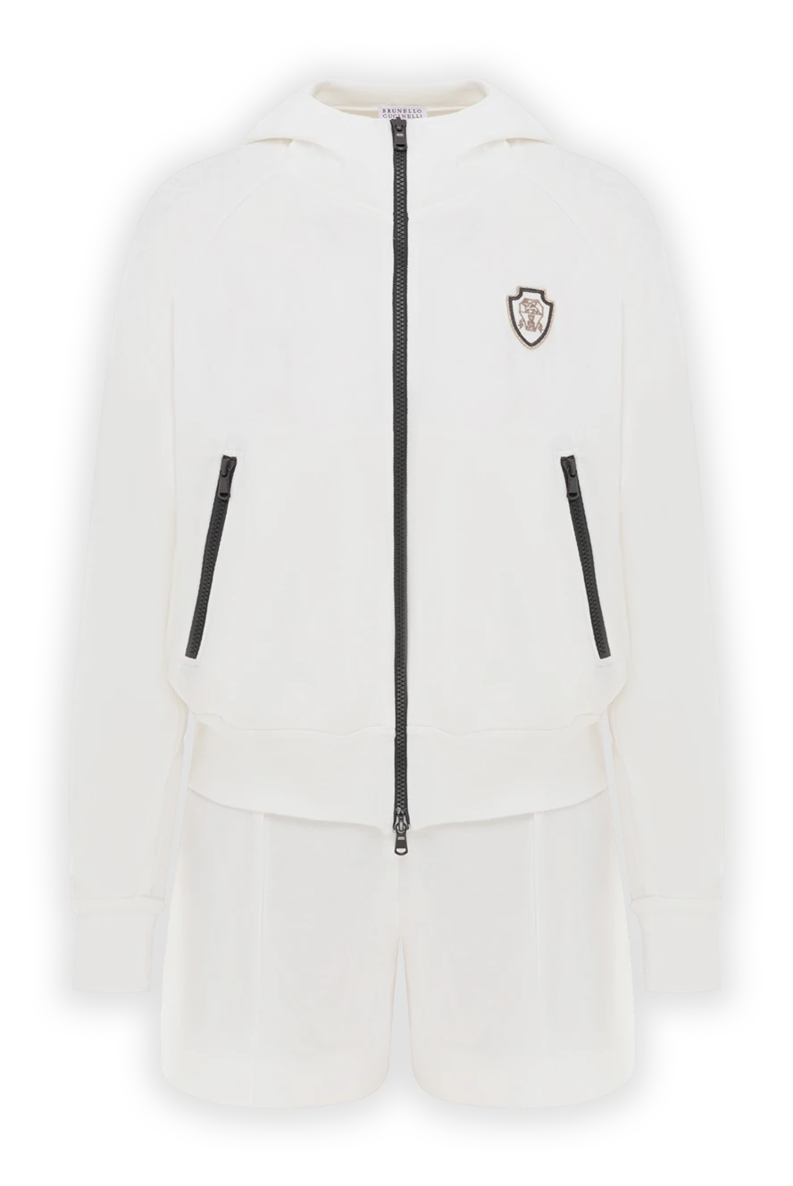 Brunello Cucinelli Костюм шорти та худі з капюшоном та нашивкою-логотипом білі - нашивка-логотип. 93% бавовна, 7% нейлон. гудзики . 2 нагрудні кишені. Країна виробник: Італія. Догляд: спеціалізоване чищення - фото 1