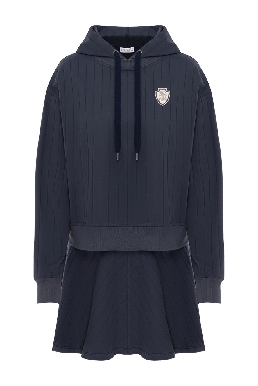 Brunello Cucinelli Синій костюм зі спідницею з бавовни жіночий - логотип бренду. капюшон. 100% бавовна. Країна виробник: Італія. Догляд: спеціалізоване чищення - фото 1