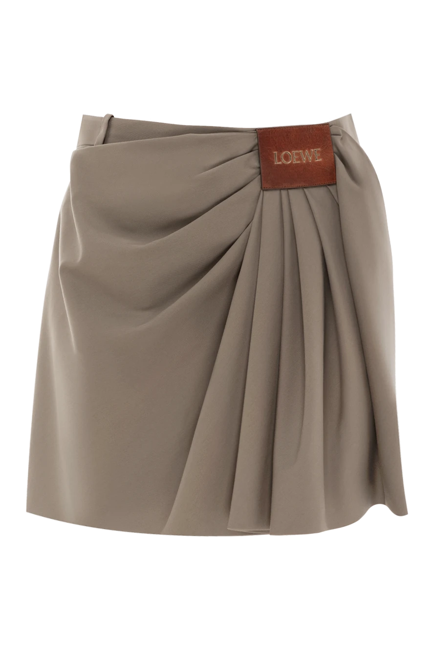 Loewe Мини-юбка с драпировкой из хлопка и шелка коричневая - нашивка из тисненой кожи LOEWE спереди. 90% хлопок, 10% шелк. застежка на крючок и молнию сбоку. задний карман. Страна производитель: Испания. Уход: специализированная чистка - фото 1