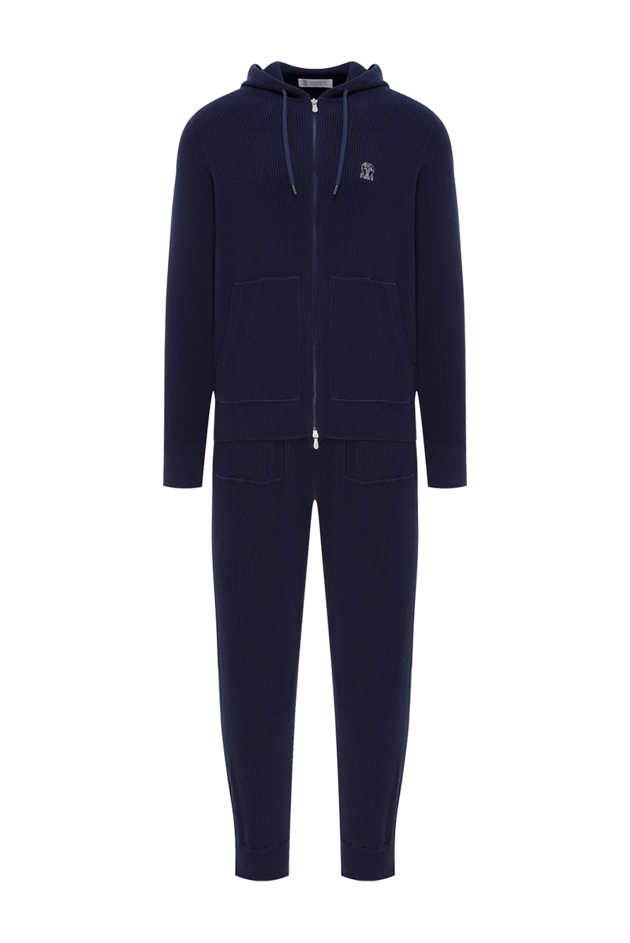 Brunello Cucinelli Спортивный костюм мужской хлопковый тёмно синий с капюшоном - логотип бренда. капюшон. 95% хлопок, 5% полиамид. молния, кулиска. Страна производитель: Италия. Уход: специализированная чистка - фото 1