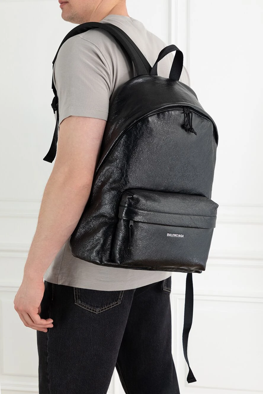 Balenciaga рюкзак explorer с логотипом из натуральной кожи черный