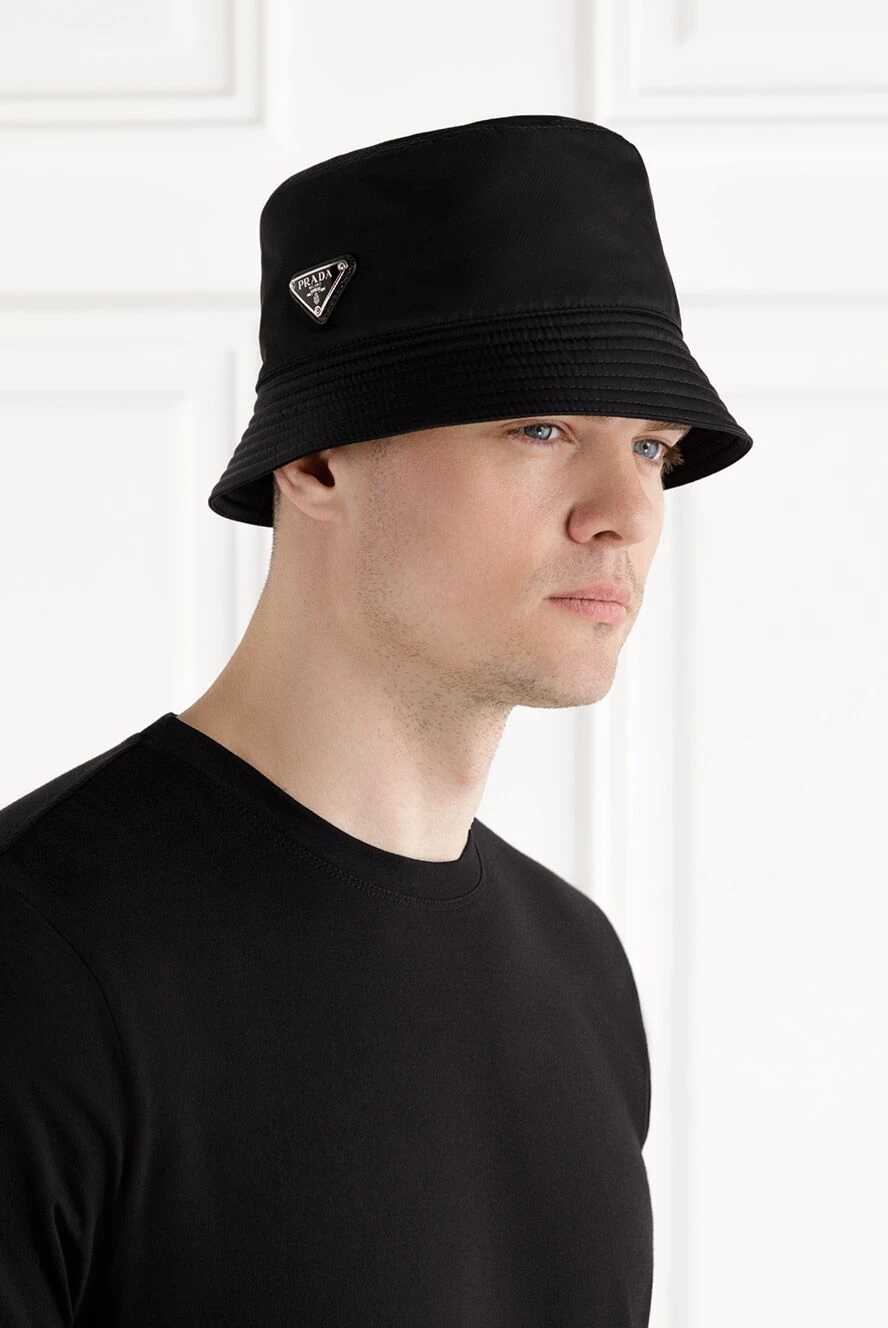 Prada панама re-nylon з чорним чоловічим логотипом 188158