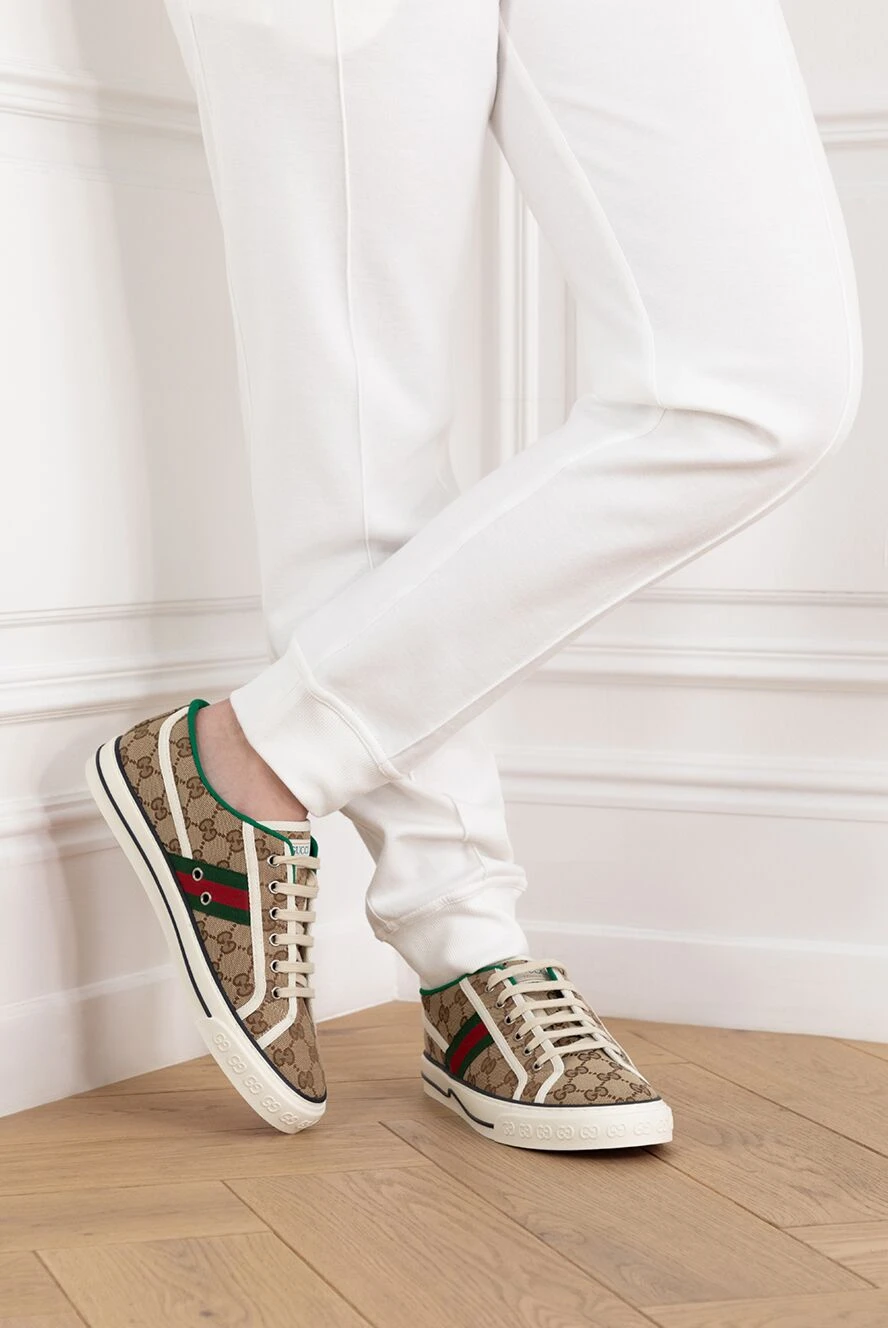 Gucci мужские кроссовки tennis 1977 из текстиля бежевого цвета
