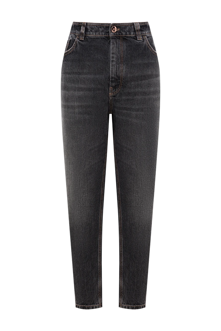Brunello Cucinelli Женские джинсы серые с эффектом потертости из хлопка - логотип бренда. 100% хлопок. пять карманов. Застежка пуговица, молния. Страна производитель: Италия. Уход: специализированная чистка - фото 1