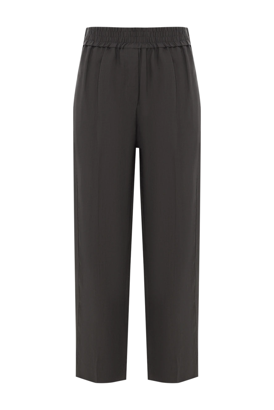Brunello Cucinelli Brown women's trousers with elastic waistband and tucks - 73% viscose, 27% linen. zipper. two side pockets, two back pockets. Country of manufacture: Italy. Care: specialized cleaning - photo 1