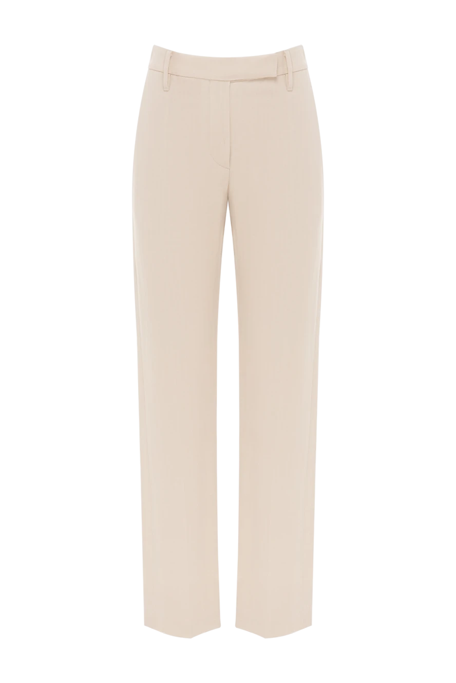 Brunello Cucinelli Beige Women's Trousers with Monil Chain - Monil chain. 81% viscose, 19% linen. Fastener: zipper. two side pockets, two back pockets. Country of manufacture: Italy. Care: specialized cleaning - photo 1