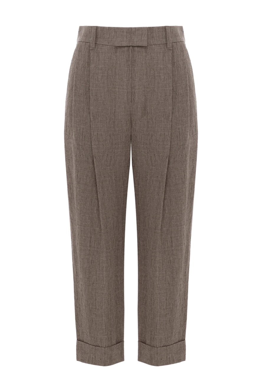 Brunello Cucinelli Women's Loose Brown Trousers with Pleats and Cuffs - tucks, cuffs. 100% linen. Fastener: zipper, button. two side pockets, two back pockets. Country of manufacture: Italy. Care: specialized cleaning - photo 1