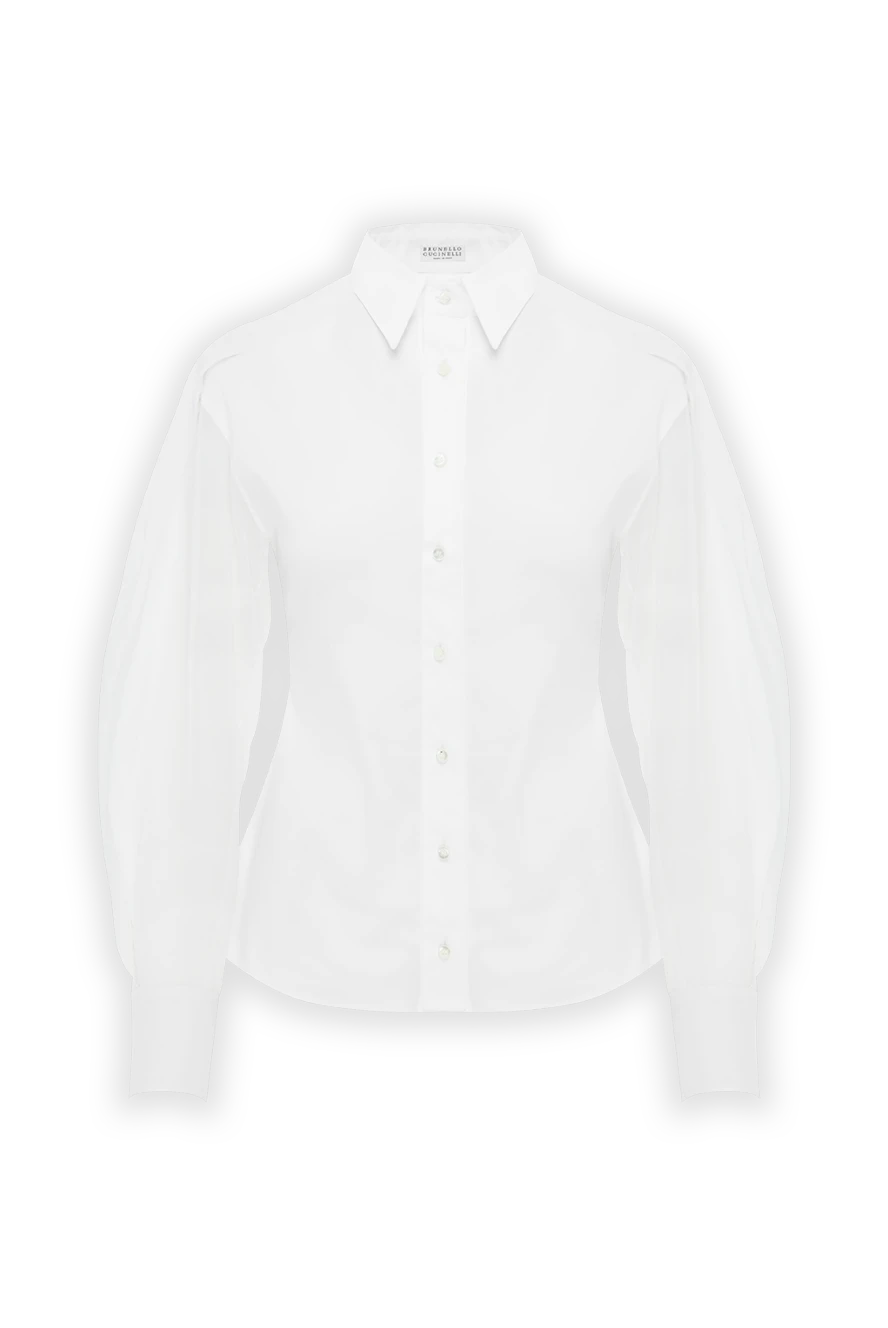 Brunello Cucinelli White fitted women's shirt with wide sleeves - 72% cotton, 23% polyamide, 5% elastane. buttons. Country of manufacture: Italy. Care: specialized cleaning - photo 1