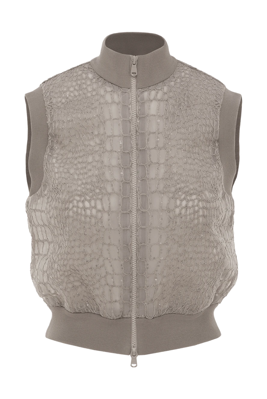 Brunello Cucinelli Silk Bomber Vest with Paillette Crocodile Embroidery - crocodile embroidery. 100% silk. Fastener: zipper. two side pockets. Country of manufacture: Italy. Care: specialized cleaning - photo 1