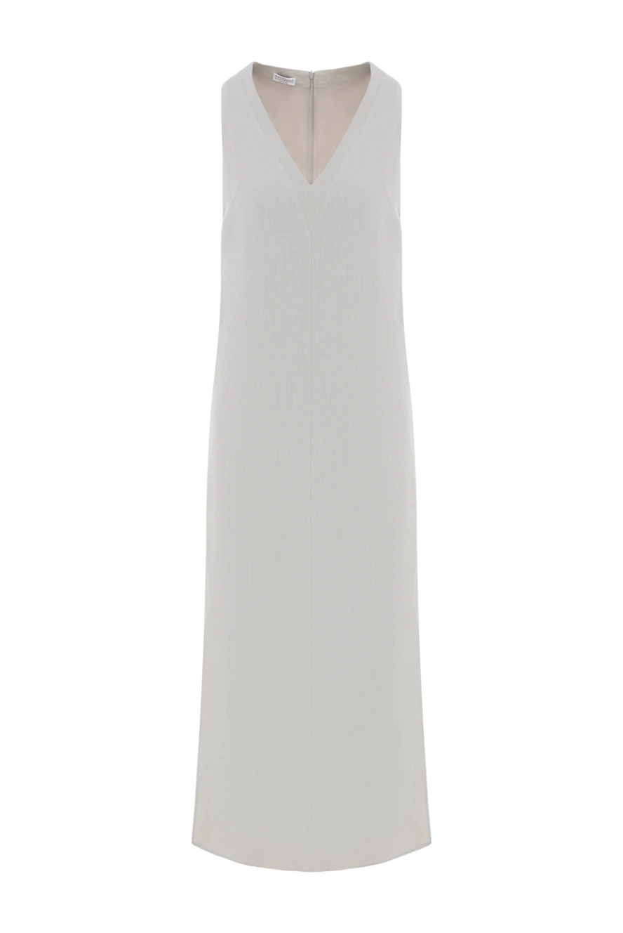 Brunello Cucinelli Maxi sleeveless dress with slits made of viscose and linen beige - 73% viscose, 27% linen. Fastener: zipper. Country of manufacture: Italy. Care: specialized cleaning - photo 1