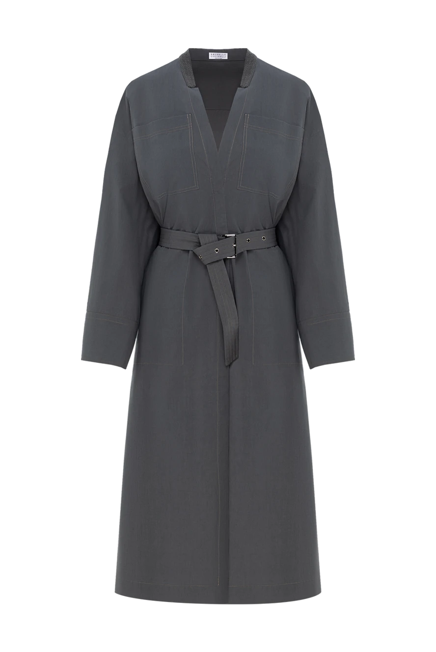 Brunello Cucinelli Grey cotton midi wrap dress with belt - 100% cotton. belt. two chest pockets, two side pockets. Country of manufacture: Italy. Care: specialized cleaning - photo 1