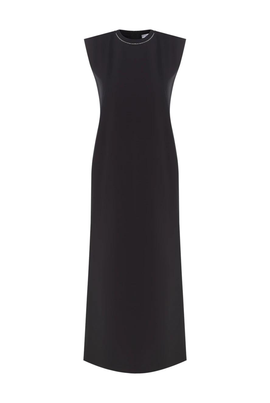 Brunello Cucinelli Black Women's Sleeveless Dress With Collar Trim - Decoration: collar piping. 65% cotton, 29% polyester, 6% elastane. Fastener: zipper. Country of manufacture: Italy. Care: specialized cleaning - photo 1