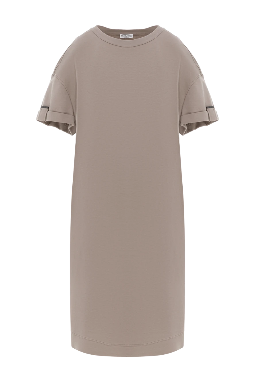 Brunello Cucinelli Knitted T-shirt dress brown with trim - 98% cotton, 2% elastane. Country of manufacture: Italy. Care: specialized cleaning - photo 1